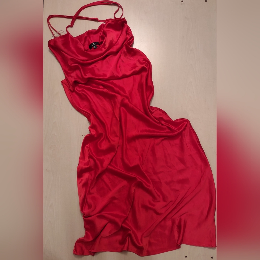 Debut Moment Red Satin Cowl Backless Maxi Dress